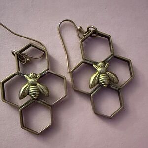 Gold Colored Honeycomb Bee Earrings